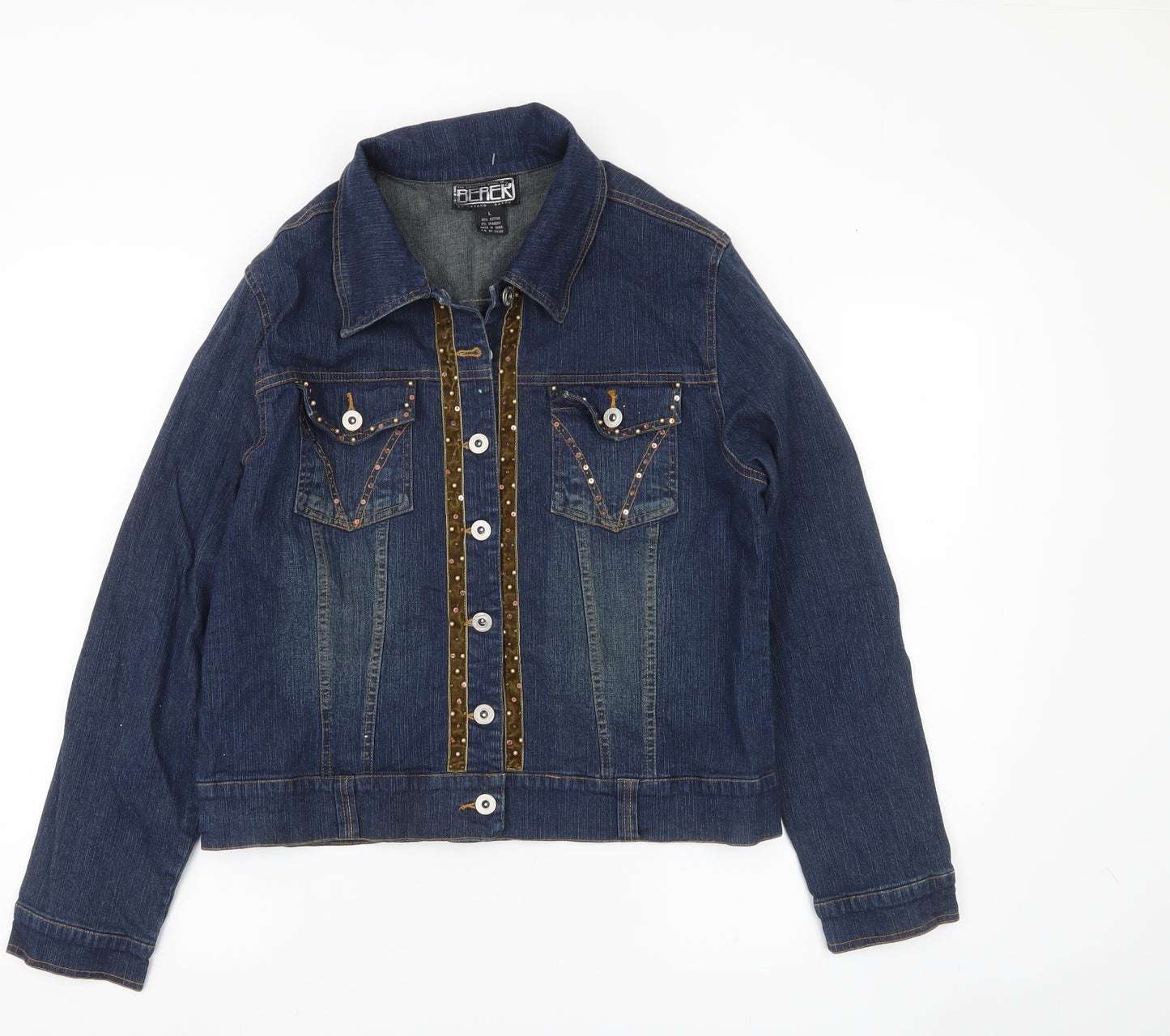 BEACH Women’s Blue Denim Studded Jacket Size L Casual