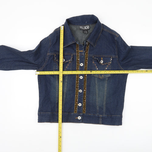 BEACH Women’s Blue Denim Studded Jacket Size L Casual