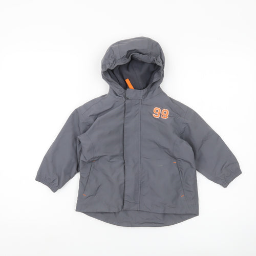 Domyos Boys Grey Hooded Rain Coat Jacket 2-3 Years Polyester