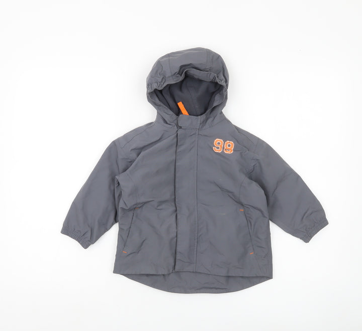 Domyos Boys Grey Hooded Rain Coat Jacket 2-3 Years Polyester