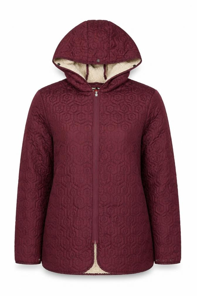 Lee Cooper Women’s Red Hooded Quilted Jacket Size L Full Zip Winter Coat