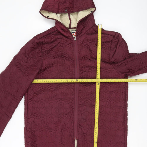 Lee Cooper Women’s Red Hooded Quilted Jacket Size L Full Zip Winter Coat