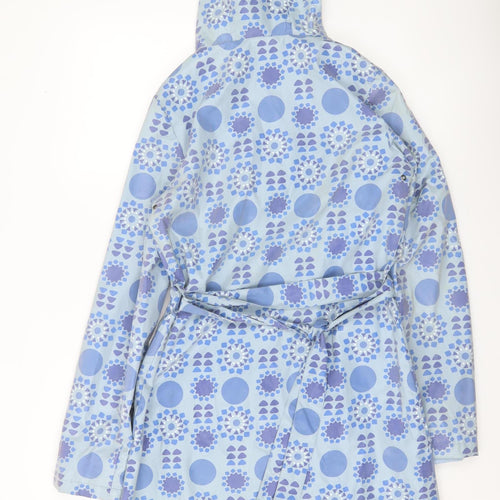 Fransa Womens Blue Geometric Hooded Rain Coat Size S Mid-Length