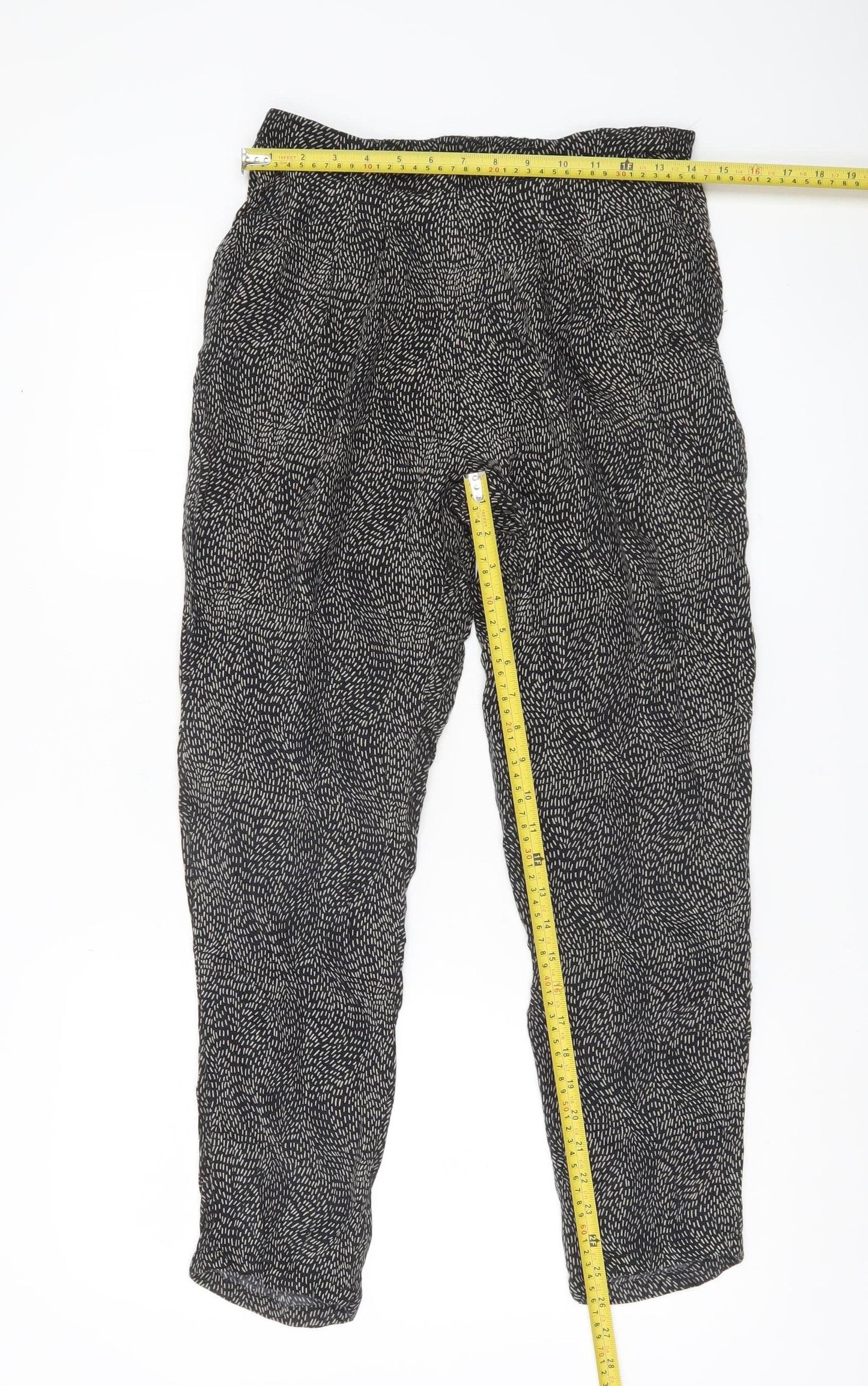 H&M Women’s Black XS Geometric Print Lightweight Viscose Trousers