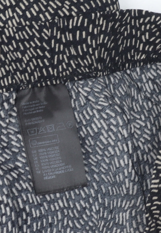 H&M Women’s Black XS Geometric Print Lightweight Viscose Trousers