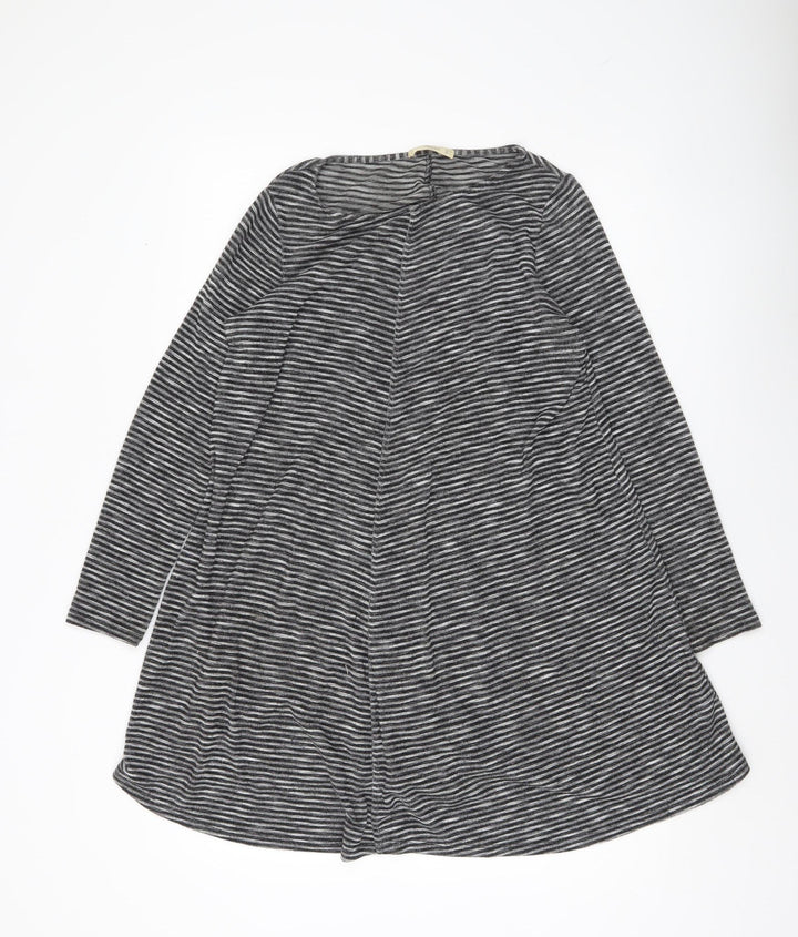 Mango Women Grey Striped Tunic Top Size 12 Long Sleeve Knit