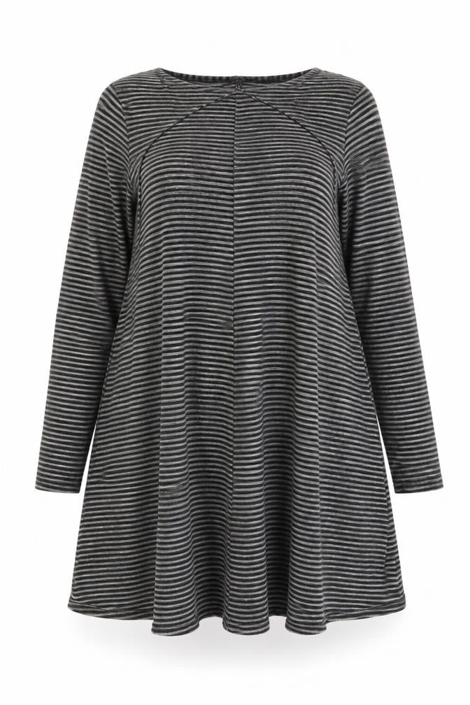 Mango Women Grey Striped Tunic Top Size 12 Long Sleeve Knit