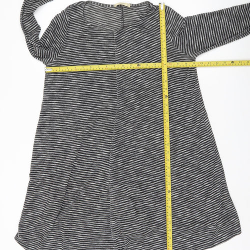 Mango Women Grey Striped Tunic Top Size 12 Long Sleeve Knit