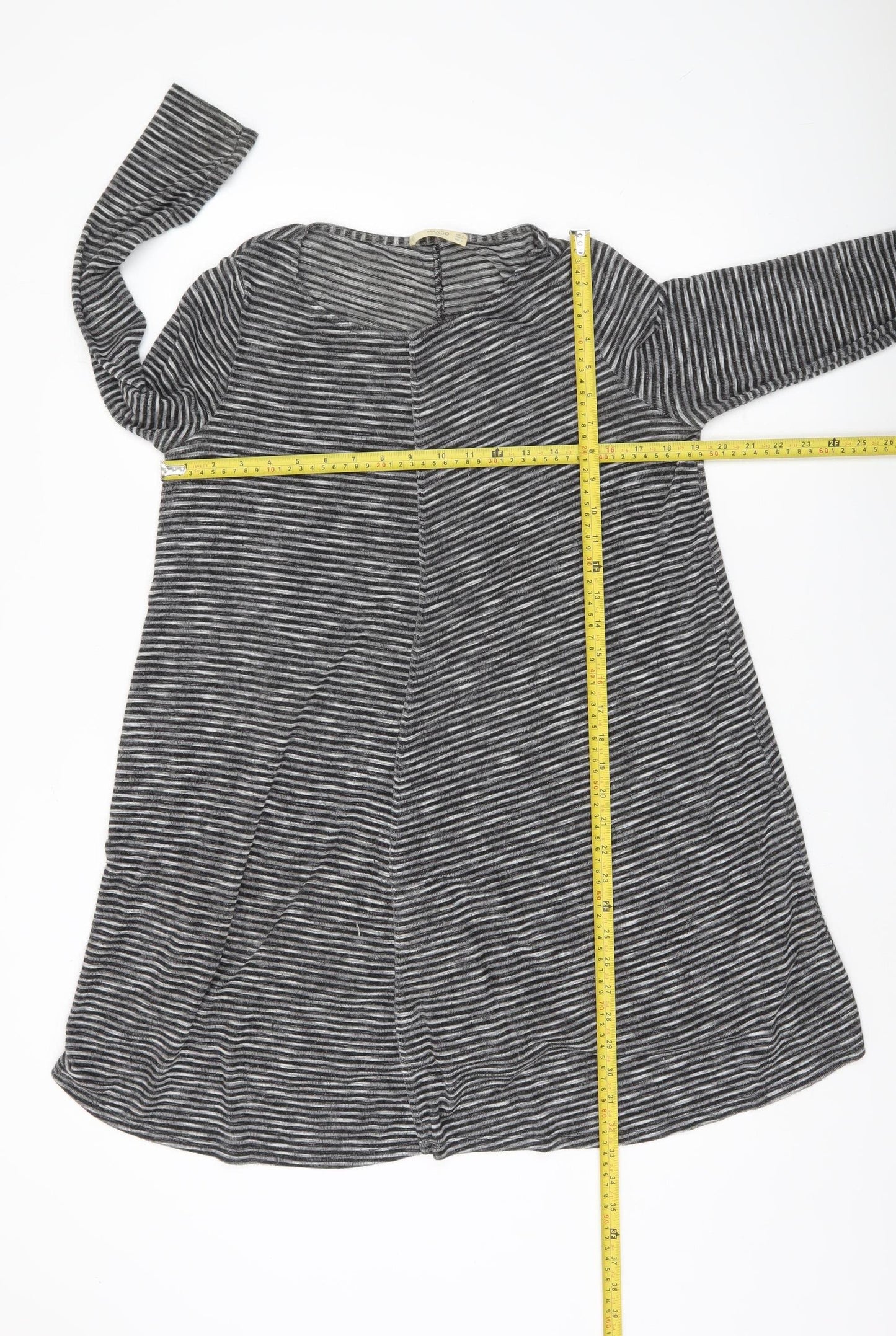 Mango Women Grey Striped Tunic Top Size 12 Long Sleeve Knit