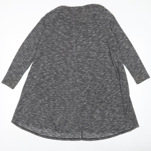 Mango Women Grey Striped Tunic Top Size 12 Long Sleeve Knit
