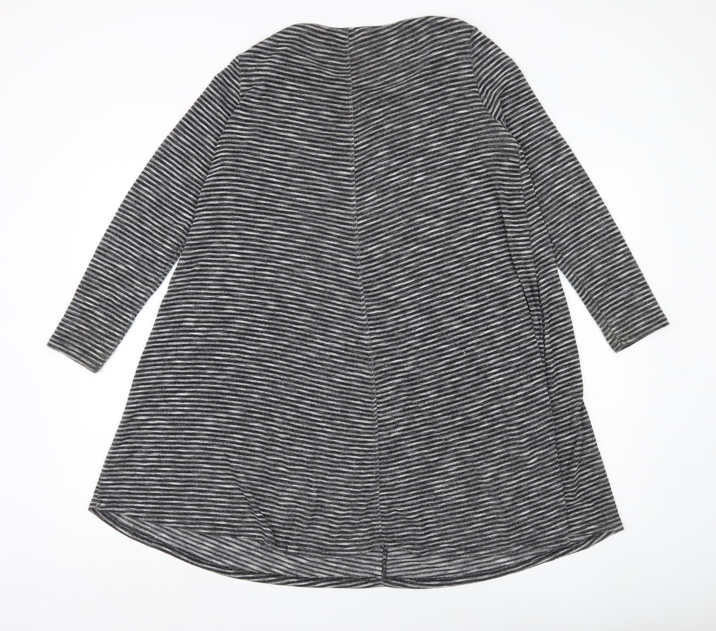 Mango Women Grey Striped Tunic Top Size 12 Long Sleeve Knit
