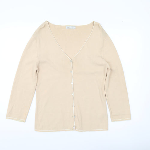 Debbie Morgan Womens Beige V-Neck Cardigan L 3/4 Sleeve Knit