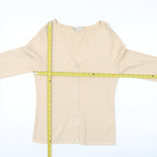 Debbie Morgan Womens Beige V-Neck Cardigan L 3/4 Sleeve Knit