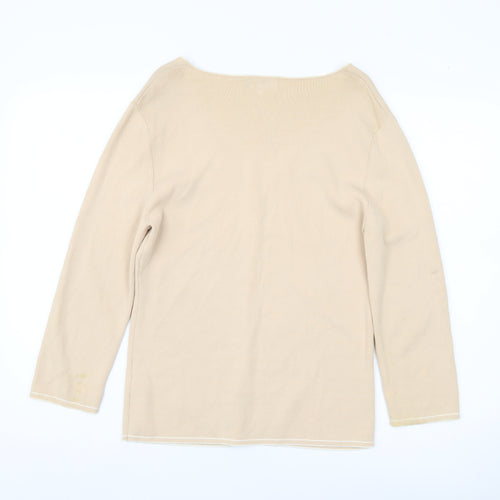 Debbie Morgan Womens Beige V-Neck Cardigan L 3/4 Sleeve Knit