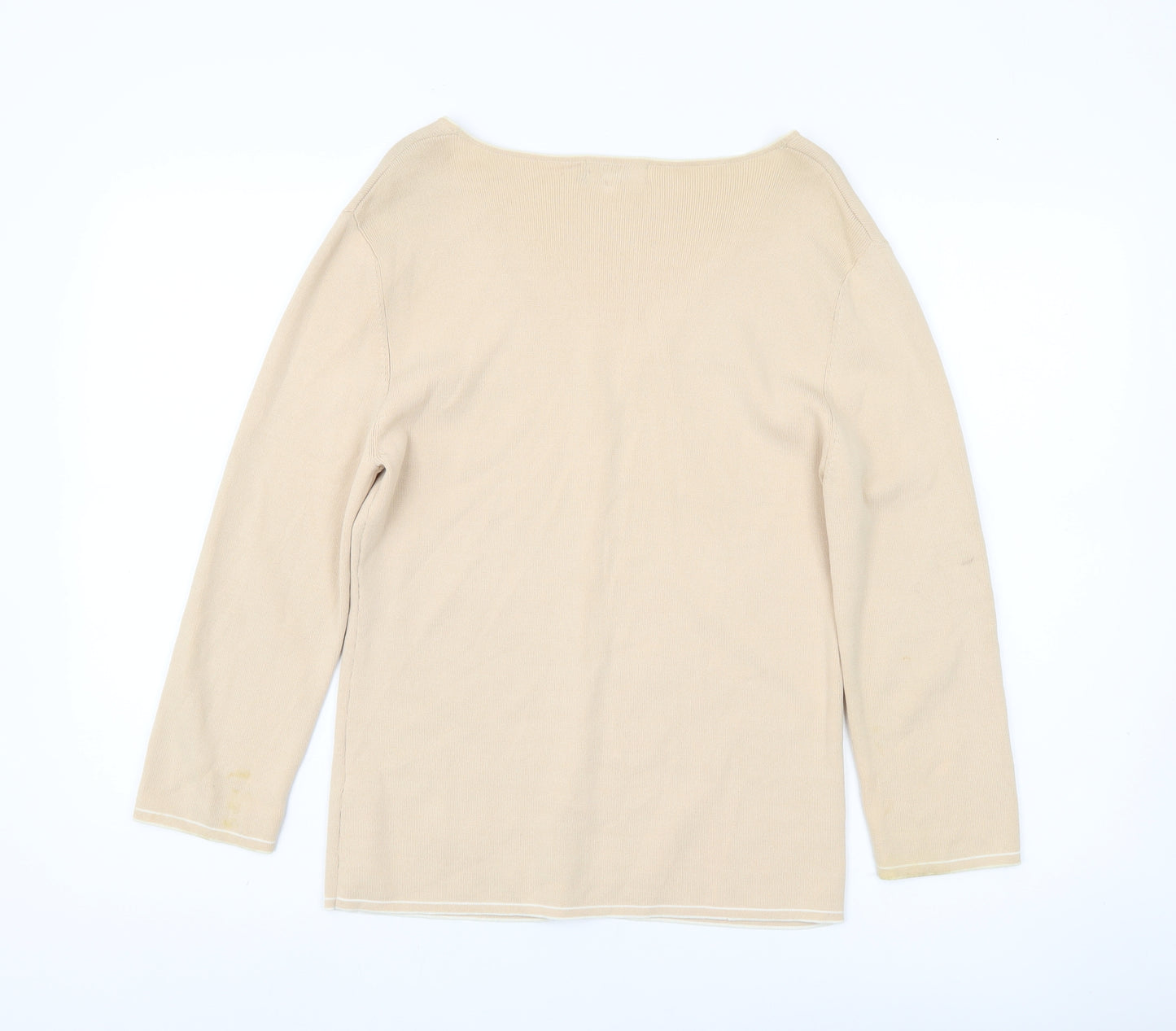 Debbie Morgan Womens Beige V-Neck Cardigan L 3/4 Sleeve Knit