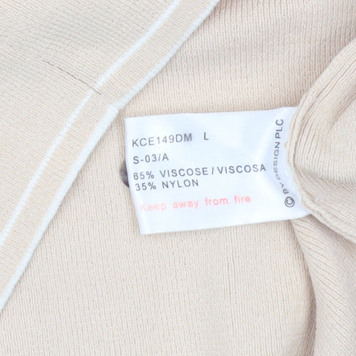 Debbie Morgan Womens Beige V-Neck Cardigan L 3/4 Sleeve Knit