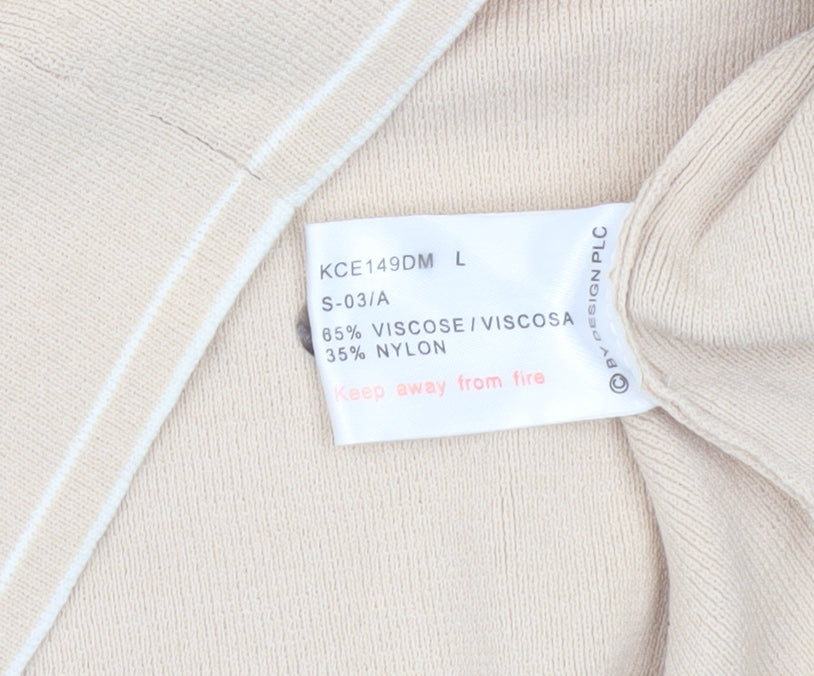 Debbie Morgan Womens Beige V-Neck Cardigan L 3/4 Sleeve Knit