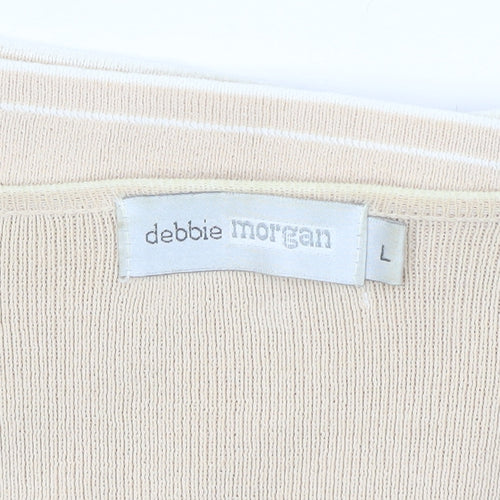 Debbie Morgan Womens Beige V-Neck Cardigan L 3/4 Sleeve Knit