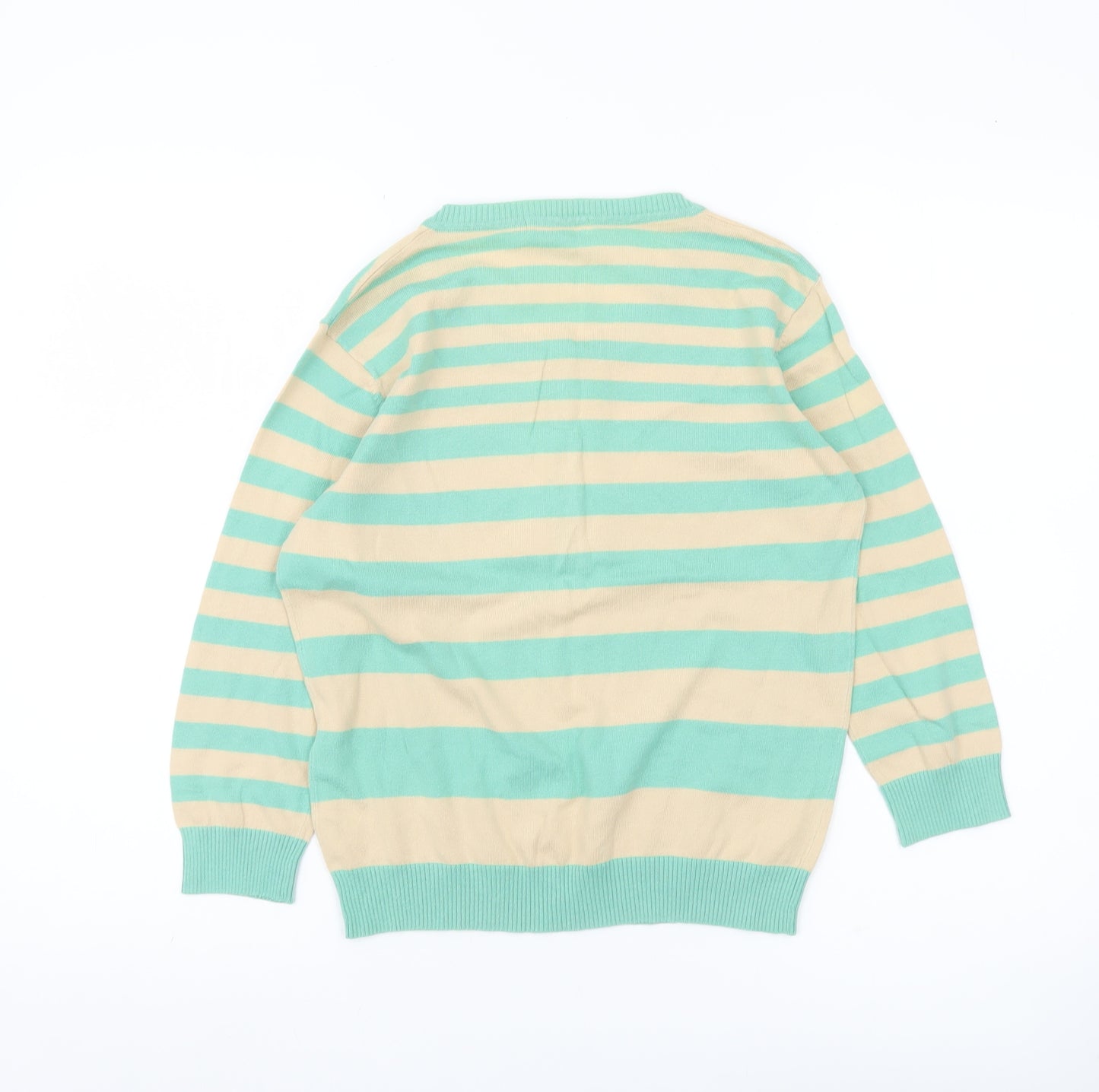 Marks & Spencer Womens Green Beige Striped Henley Jumper UK 14