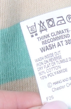 Marks & Spencer Womens Green Beige Striped Henley Jumper UK 14
