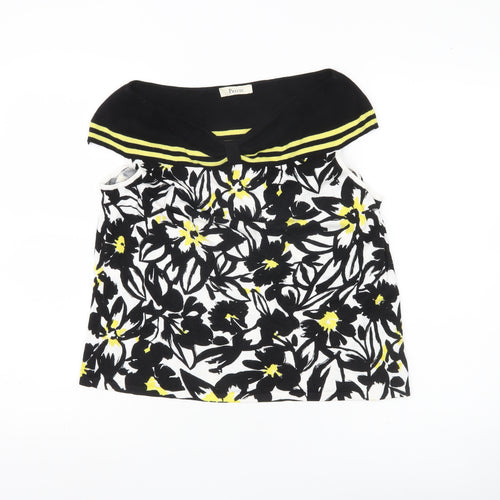 Precis Womens Black White Yellow Floral Sleeveless Tunic Blouse L