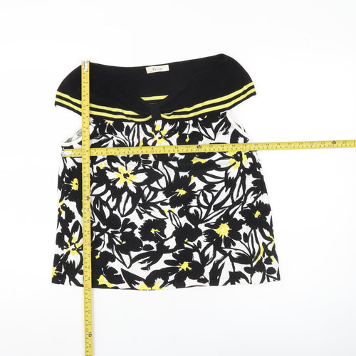 Precis Womens Black White Yellow Floral Sleeveless Tunic Blouse L