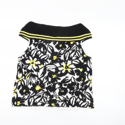 Precis Womens Black White Yellow Floral Sleeveless Tunic Blouse L
