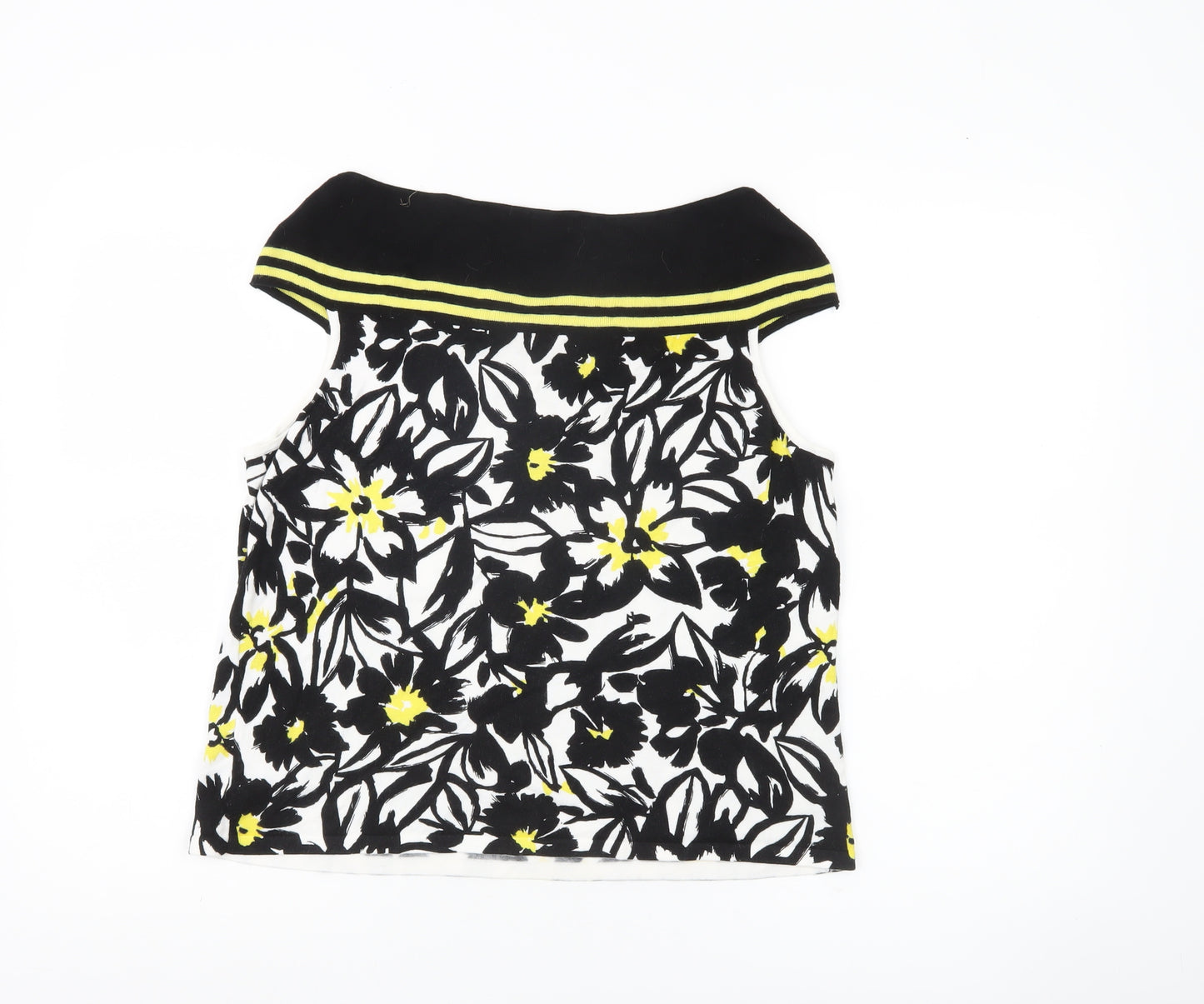 Precis Womens Black White Yellow Floral Sleeveless Tunic Blouse L