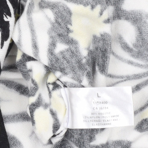 Precis Womens Black White Yellow Floral Sleeveless Tunic Blouse L