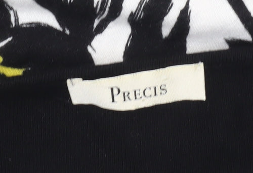 Precis Womens Black White Yellow Floral Sleeveless Tunic Blouse L