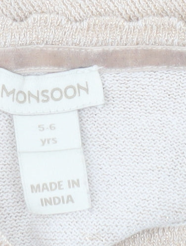 Monsoon Girls Beige Shrug Cardigan 5-6 Years Long Sleeve Party Wear