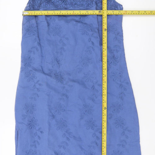 Laura Ashley Women’s Blue Linen Cotton Embroidered Sheath Dress UK 10
