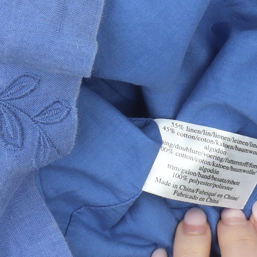 Laura Ashley Women’s Blue Linen Cotton Embroidered Sheath Dress UK 10