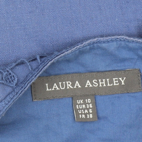 Laura Ashley Women’s Blue Linen Cotton Embroidered Sheath Dress UK 10