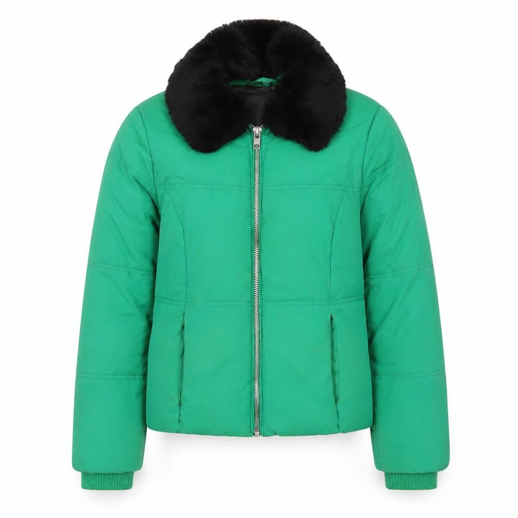 Topshop Women’s Green Size 8 Puffer Jacket with Faux Fur Collar