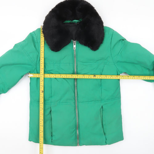 Topshop Women’s Green Size 8 Puffer Jacket with Faux Fur Collar