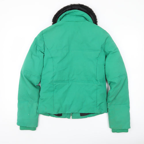 Topshop Women’s Green Size 8 Puffer Jacket with Faux Fur Collar