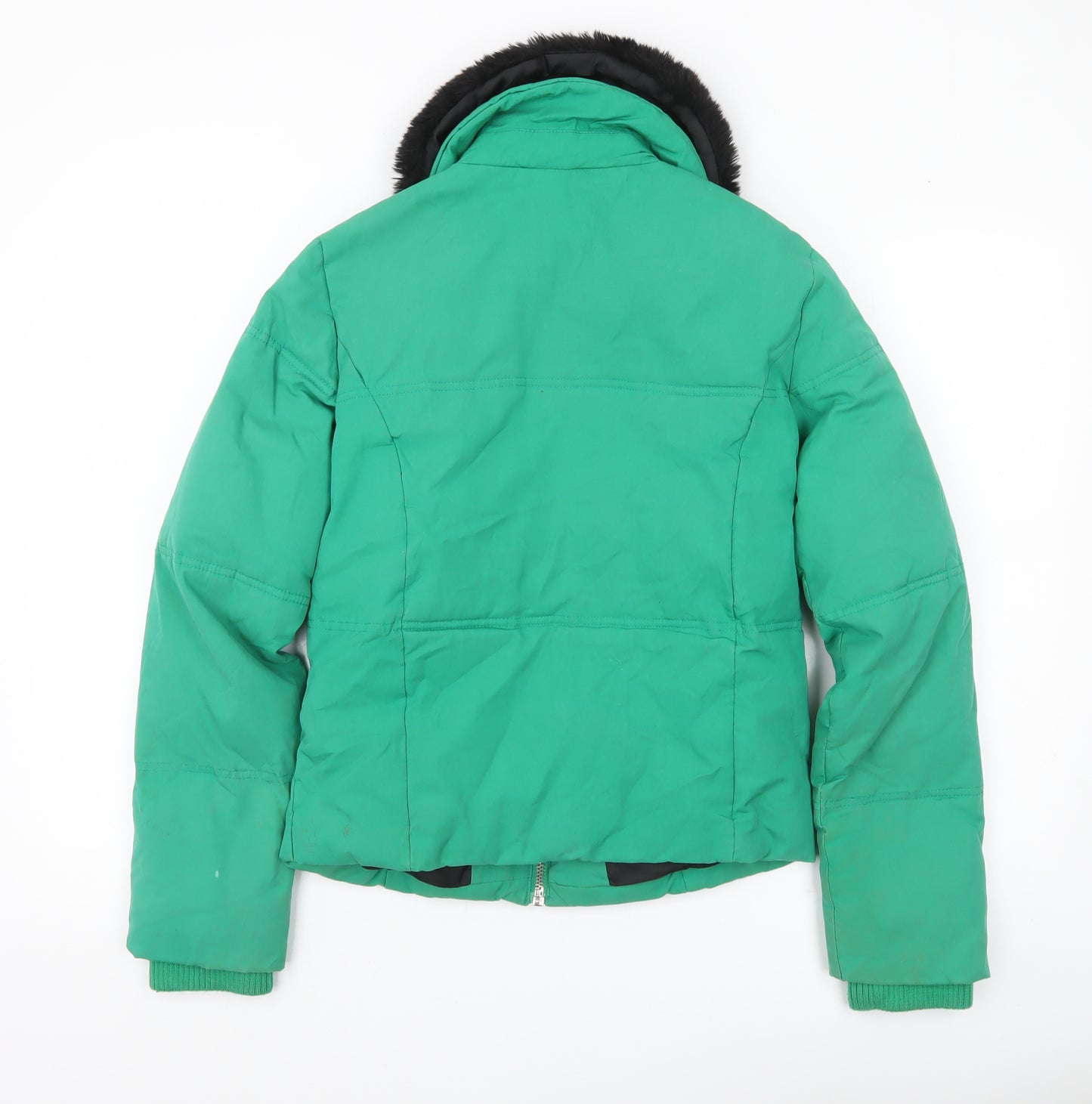 Topshop Women’s Green Size 8 Puffer Jacket with Faux Fur Collar