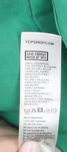 Topshop Women’s Green Size 8 Puffer Jacket with Faux Fur Collar