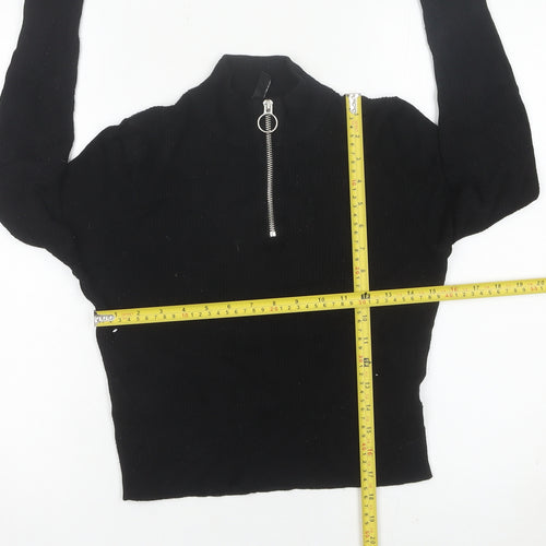 H&M Divided Women’s Black Slim Fit Cropped Knit Zip Mock Neck Top M