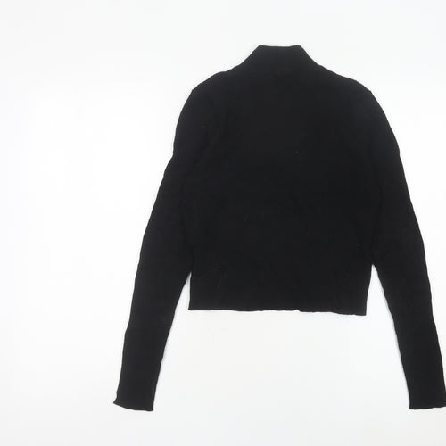 H&M Divided Women’s Black Slim Fit Cropped Knit Zip Mock Neck Top M