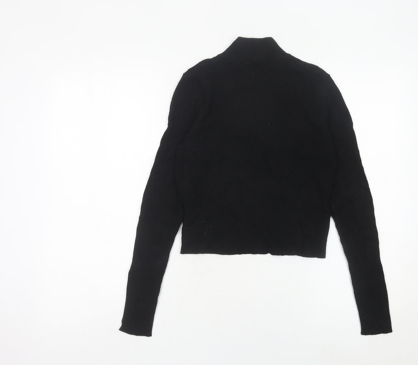 H&M Divided Women’s Black Slim Fit Cropped Knit Zip Mock Neck Top M