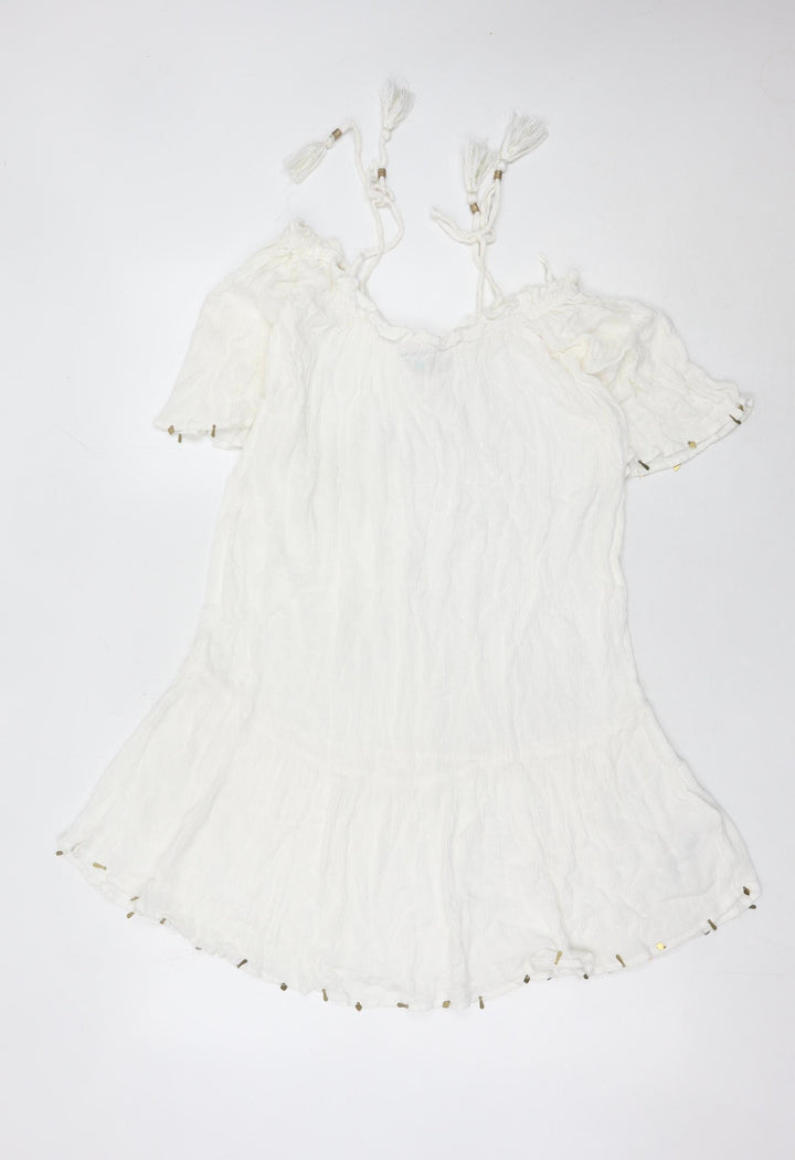 Matthew Williamson Women’s White Kaftan Dress Size S Tasselled Summer