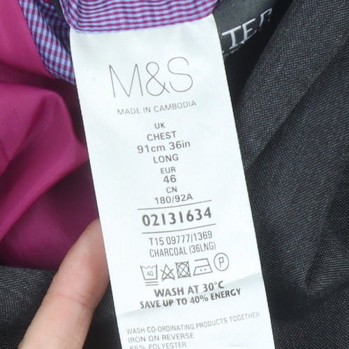 Marks and Spencer Men’s Grey 36R Long Blazer Jacket Single Breasted