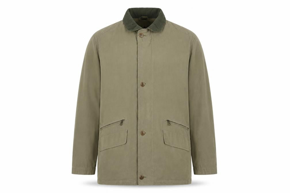 Front view of Bush men’s green mid-length overcoat jacket, size 44, regular