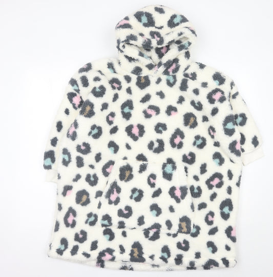 Marks and Spencer Girls White Animal Print Hooded Fleece Robe 9-10 Years