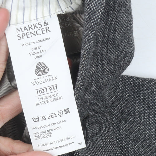 Marks and Spencer Men's Grey Wool Blazer Jacket 44L Regular Fit