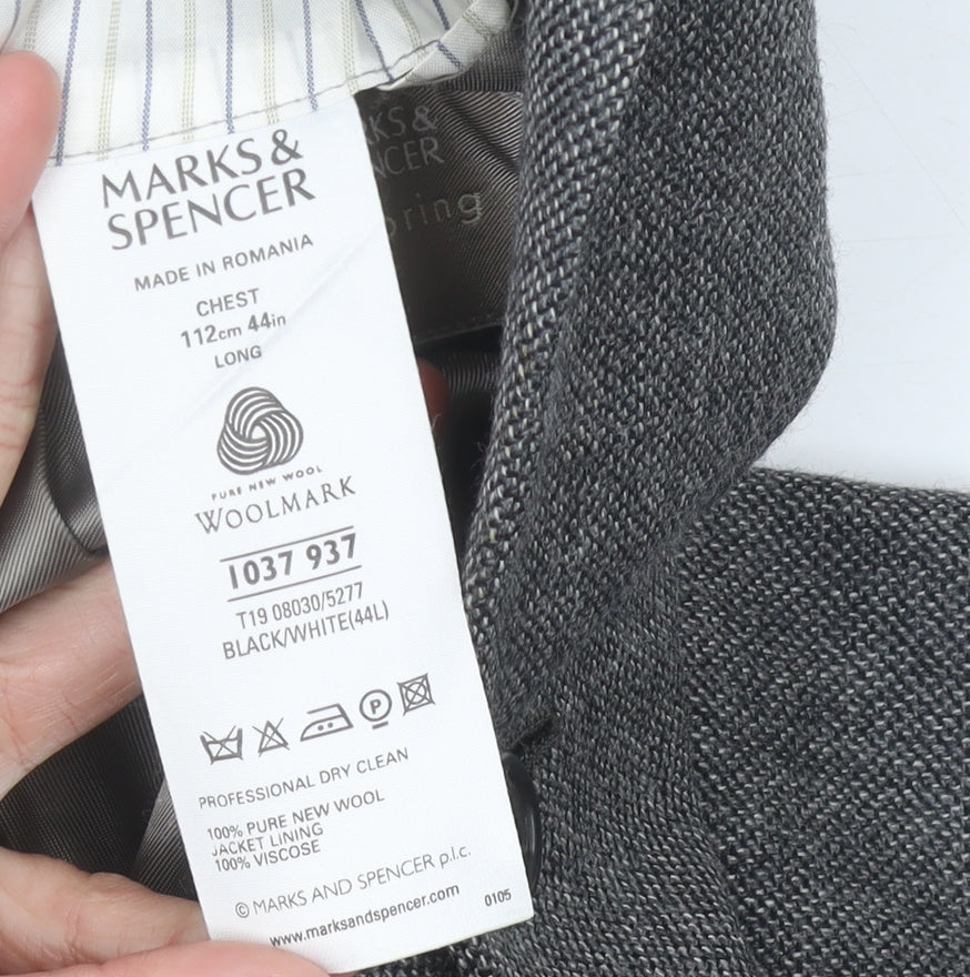 Marks and Spencer Men's Grey Wool Blazer Jacket 44L Regular Fit