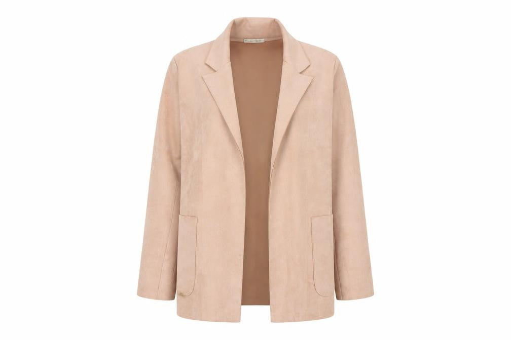 Front view of Zara Women Beige XS Blazer Mid-Length Single-Breasted