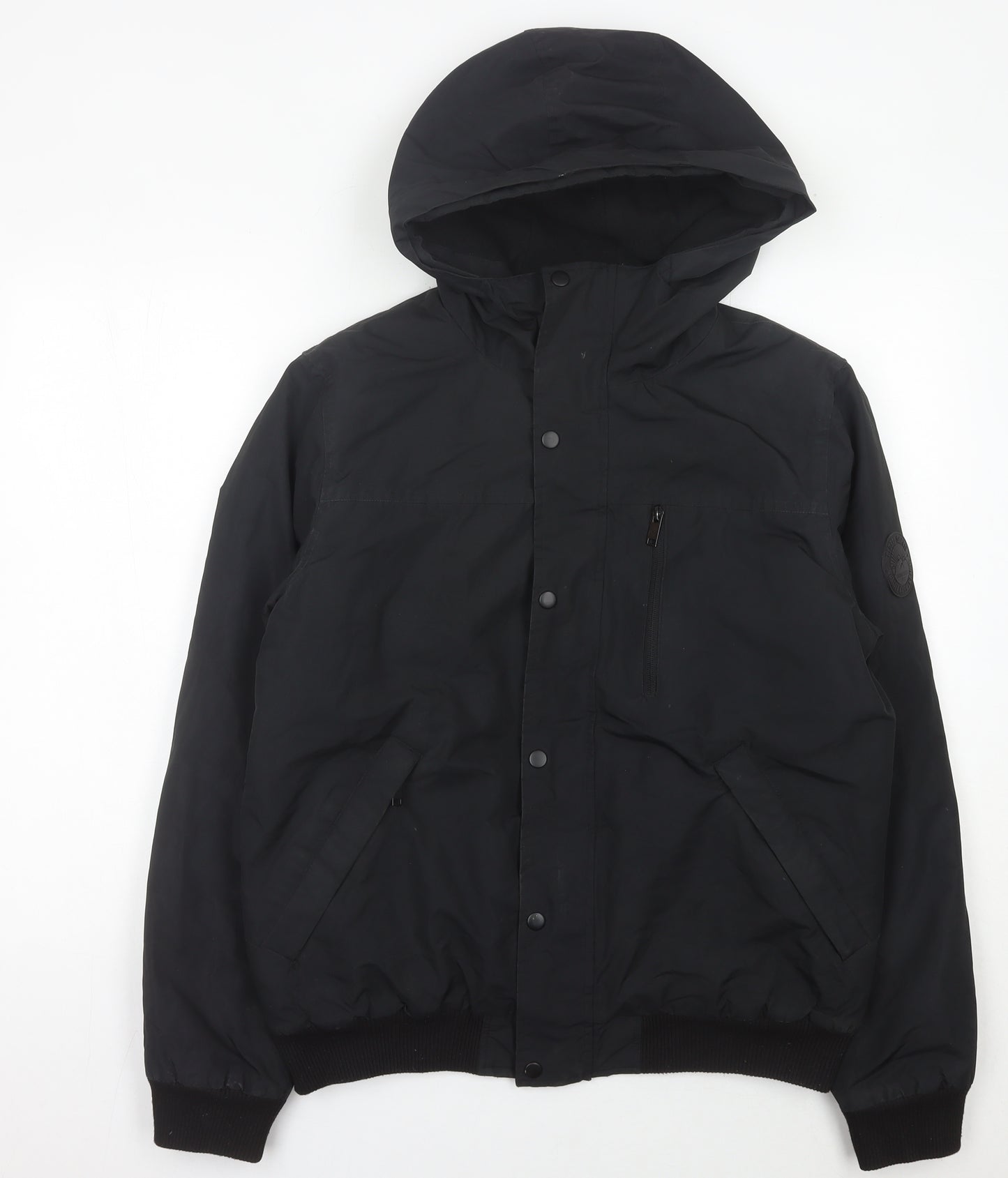 Primark Men’s Black Bomber Jacket Hooded Size M Polyester Casual